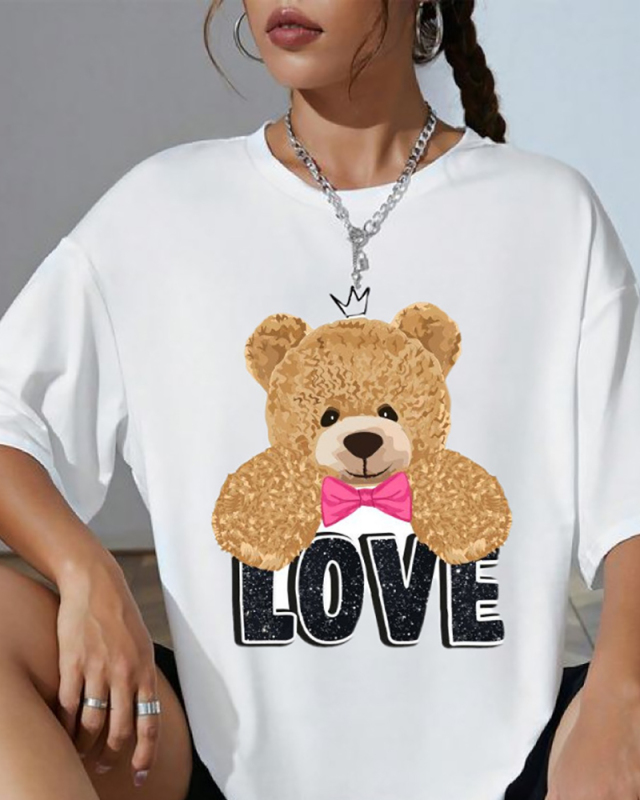 Love Printed Printed Letters Versatile Loose Short Sleeved T-Shirt XS-XL