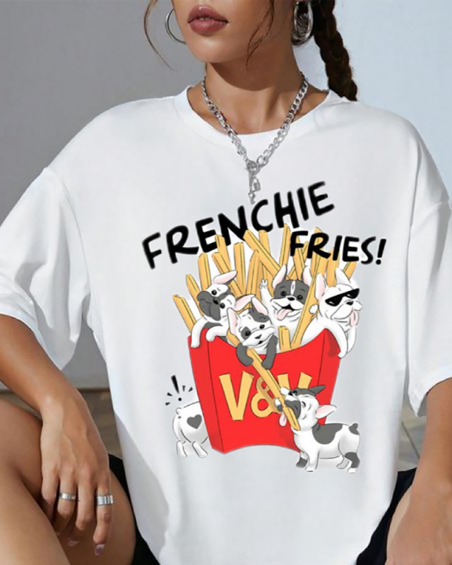 White Printed Women Loose Short Sleeved T-Shirt Top XS-XL