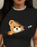 Black Cute Girl Printed Short T-Shirt Top XS-XL