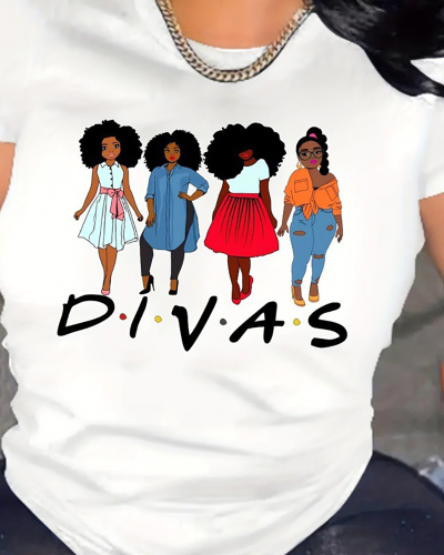 White Printed Women Short Sleeved T-Shirt Top XS-XL