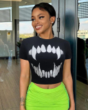 Fashion Black New Street Style Letter Printed Short T-Shirt Top XS-XL