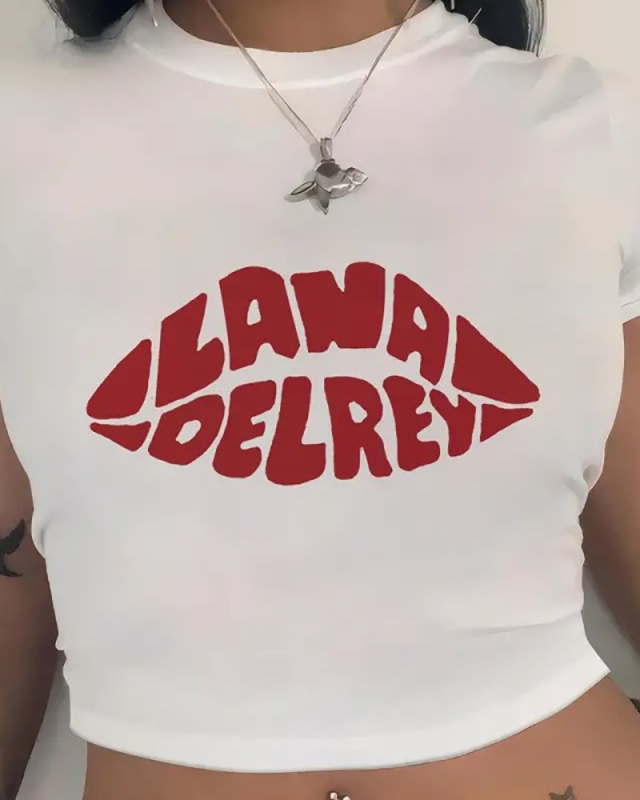 White Short Sexy Printed Short T-Shirt Top XS-XL