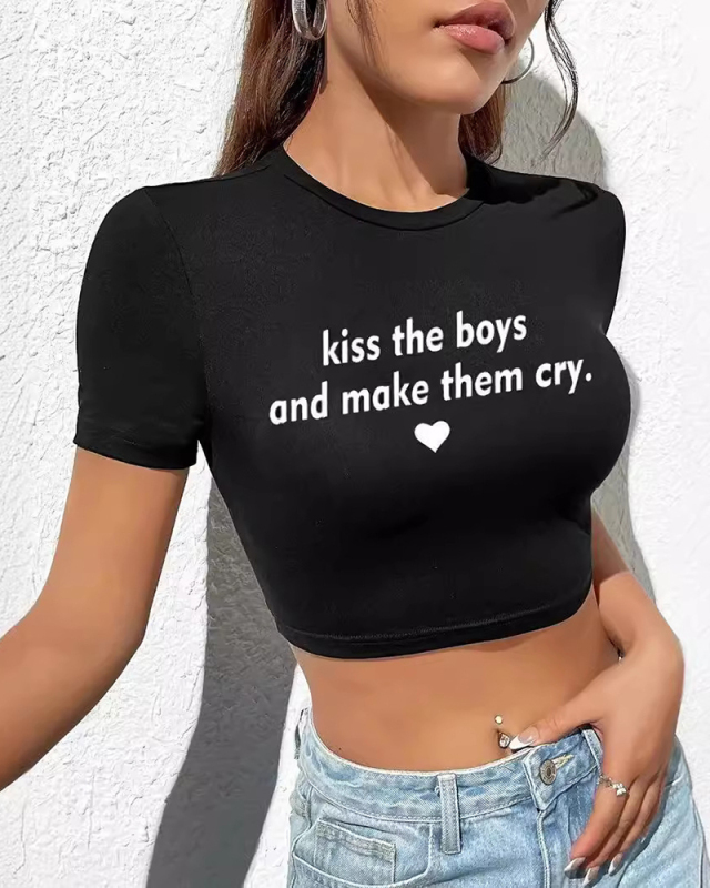 Woman Fashion New Street Printed Short T-Shirt Top XS-XL