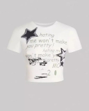 Women Star New Street Printed Short T-Shirt Top XS-XL