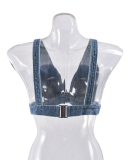 Women Denim Wash Water Sexy Vest With Back Button Top S-L