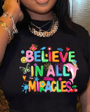 Black Women Printed Short T-Shirt Top XS-XL