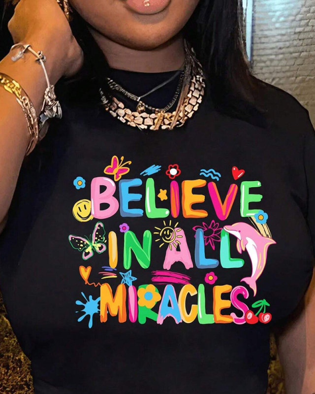 Black Women Printed Short T-Shirt Top XS-XL