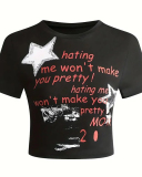 Women Star New Street Printed Short T-Shirt Top XS-XL