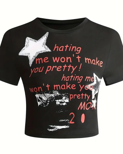 Women Star New Street Printed Short T-Shirt Top XS-XL