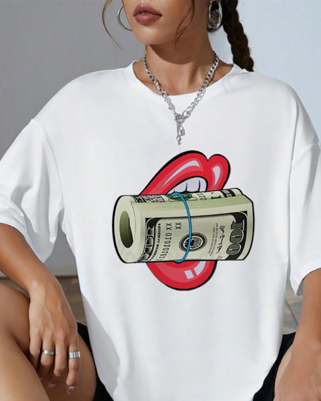 White Casual Women Loose Short Sleeved T-Shirt Top XS-XL
