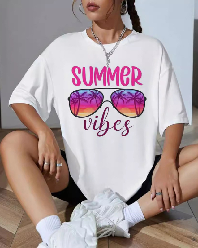 Printed Hot Sale Women Loose Short Sleeved T-Shirt Top XS-XL