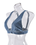 Women Denim Wash Water Sexy Vest With Back Button Top S-L