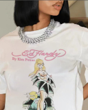 White Printed Women Short Sleeved T-Shirt Top XS-XL