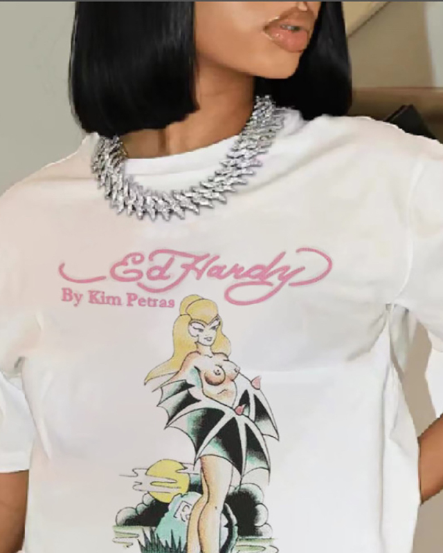 White Printed Women Short Sleeved T-Shirt Top XS-XL