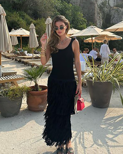 Knitted Women Sleeveless Wholesale Fringe Dress S-L