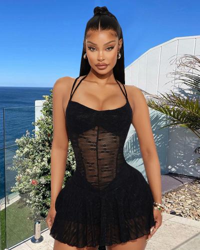 Sexy Women's New Lace Up Hanging Neck Princess Dress S-L