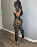 Patchwork See Through Hollow High Elasticity Jumpsuit S-L