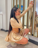 Long Sleeved Round Neck Shiny Leather PU Elastic Suit S-L