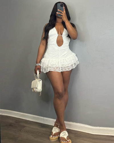 Hot Girl Women's Dress New Strap Lace Cake Shaped Open Back Sexy Dress S-L