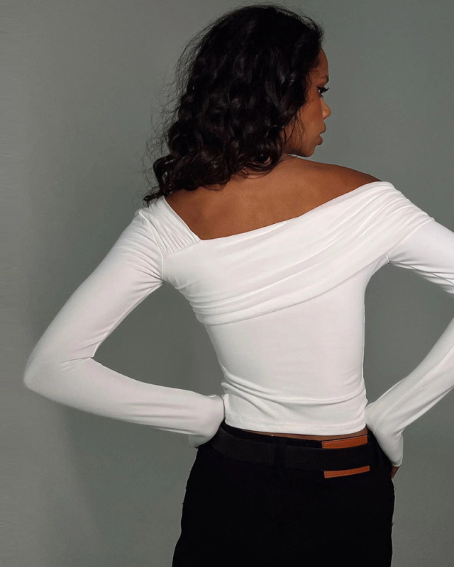 Autumn And Winter New T-Shirt Sexy Long Sleeved Off Shoulder Slim Fit And Stylish Top S-L
