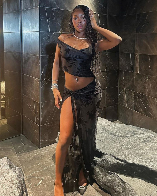 Strap Sexy Open Umbilical Single Shoulder Top Half Skirt Set S-L
