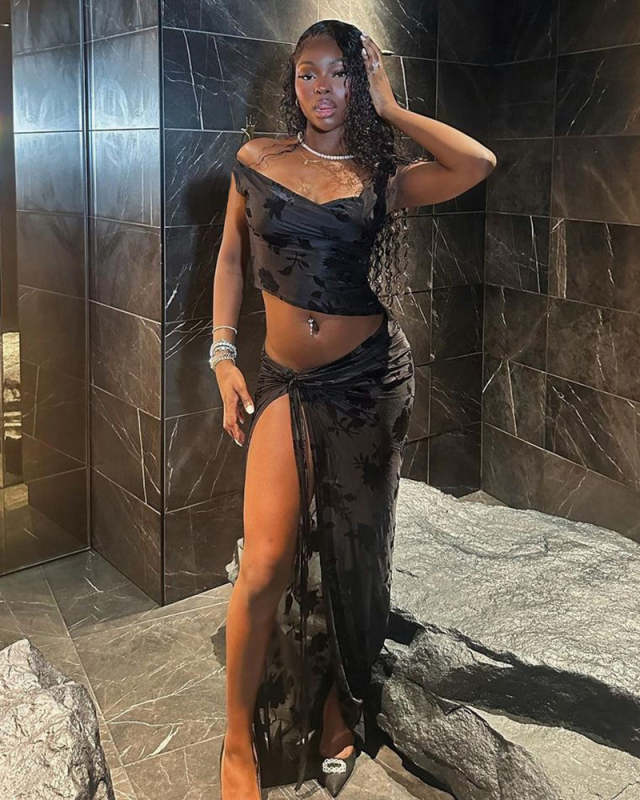 Strap Sexy Open Umbilical Single Shoulder Top Half Skirt Set S-L