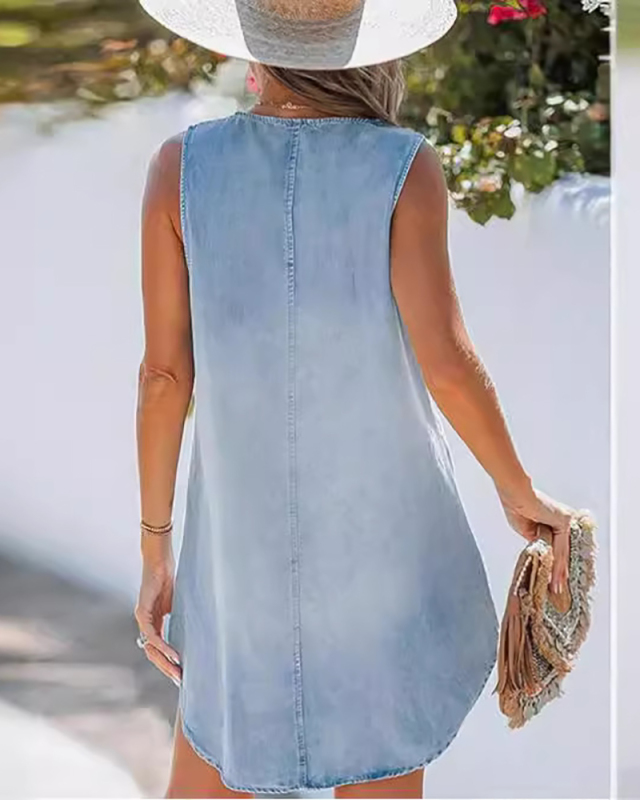Sleeveless Casual French V-Neck Dress For Women S-XL
