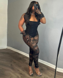 Patchwork See Through Hollow High Elasticity Jumpsuit S-L
