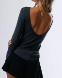 Women Fall Backless Long Sleeve Knit T-shirt S-L