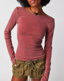 Women Fall Backless Long Sleeve Knit T-shirt S-L