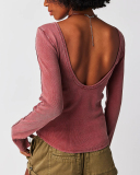 Women Fall Backless Long Sleeve Knit T-shirt S-L