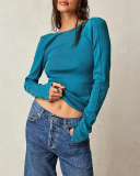 Women Fall Backless Long Sleeve Knit T-shirt S-L