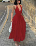 Deep V-neck Women Wholesale Hanging Neck Long Dress S-L