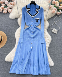 POLO Neck Women Knitted Wholesale Long Dress S-XL