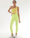 Women Sports Fitness One Shoulder Ruched Irregular Quick Drying Vest S-L