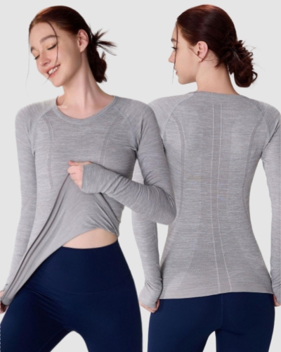 Autumn Seamless Fitness Slim Long Sleeve O Neck Breathable Running Sports Pants 4-10