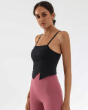 Woman Sports Fitness Sling Irregular Ruched Dance Training Vest S-L