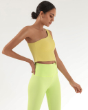 Women Sports Fitness One Shoulder Ruched Irregular Quick Drying Vest S-L