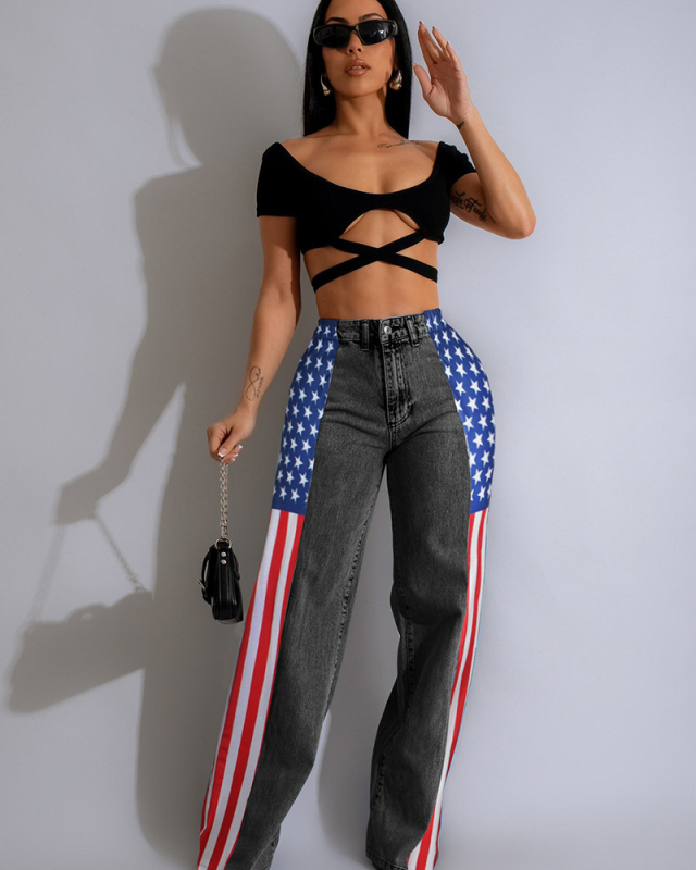 USA Flag Wholsale Fashion Women Jean Trousers S-XXL