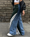 Fashion Trend Contrasting Color Stripes Loose And Wide Leg S-L