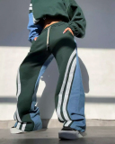 Fashion Trend Contrasting Color Stripes Loose And Wide Leg S-L