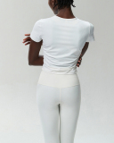 Women Short Sleeve Fitness Quick Drying Ruched Outdoor Running Slim Pants Yoga Sets S-XL