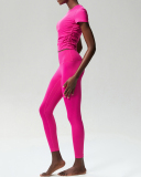 Women Short Sleeve Fitness Quick Drying Ruched Outdoor Running Slim Pants Yoga Sets S-XL