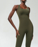 Women Wave Criss Cross Sleeveless Slim Sports Yoga Jumpsuit S-XL