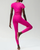 Women Short Sleeve Fitness Quick Drying Ruched Outdoor Running Slim Pants Yoga Sets S-XL