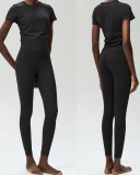 Women Short Sleeve Fitness Quick Drying Ruched Outdoor Running Slim Pants Yoga Sets S-XL