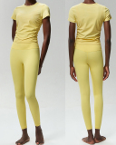 Women Short Sleeve Fitness Quick Drying Ruched Outdoor Running Slim Pants Yoga Sets S-XL