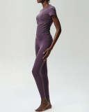 Women Short Sleeve Fitness Quick Drying Ruched Outdoor Running Slim Pants Yoga Sets S-XL