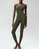 Women Wave Criss Cross Sleeveless Slim Sports Yoga Jumpsuit S-XL
