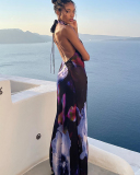 Open Back Printed Vacation Long Dress S-L